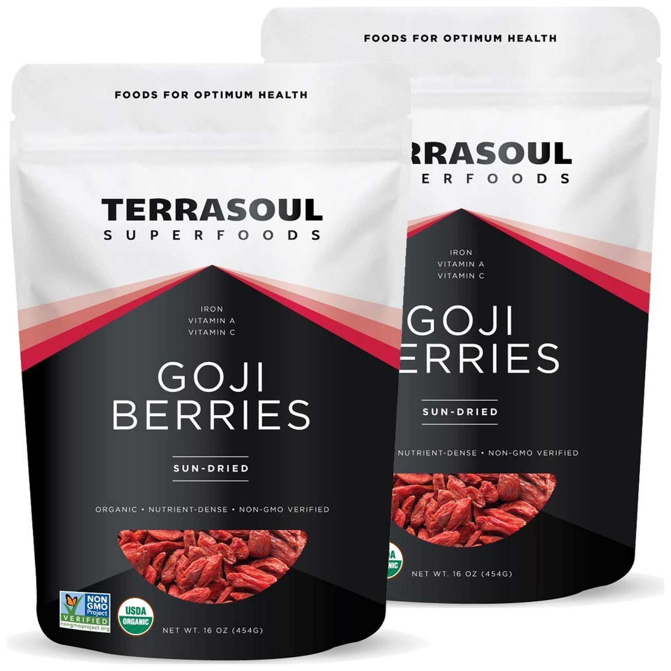 Terrasoul Superfoods Organic Goji Berries, Sun-Dried, 2 Lbs (1 Lb 2-pack) - Large Size | Chewy Texture