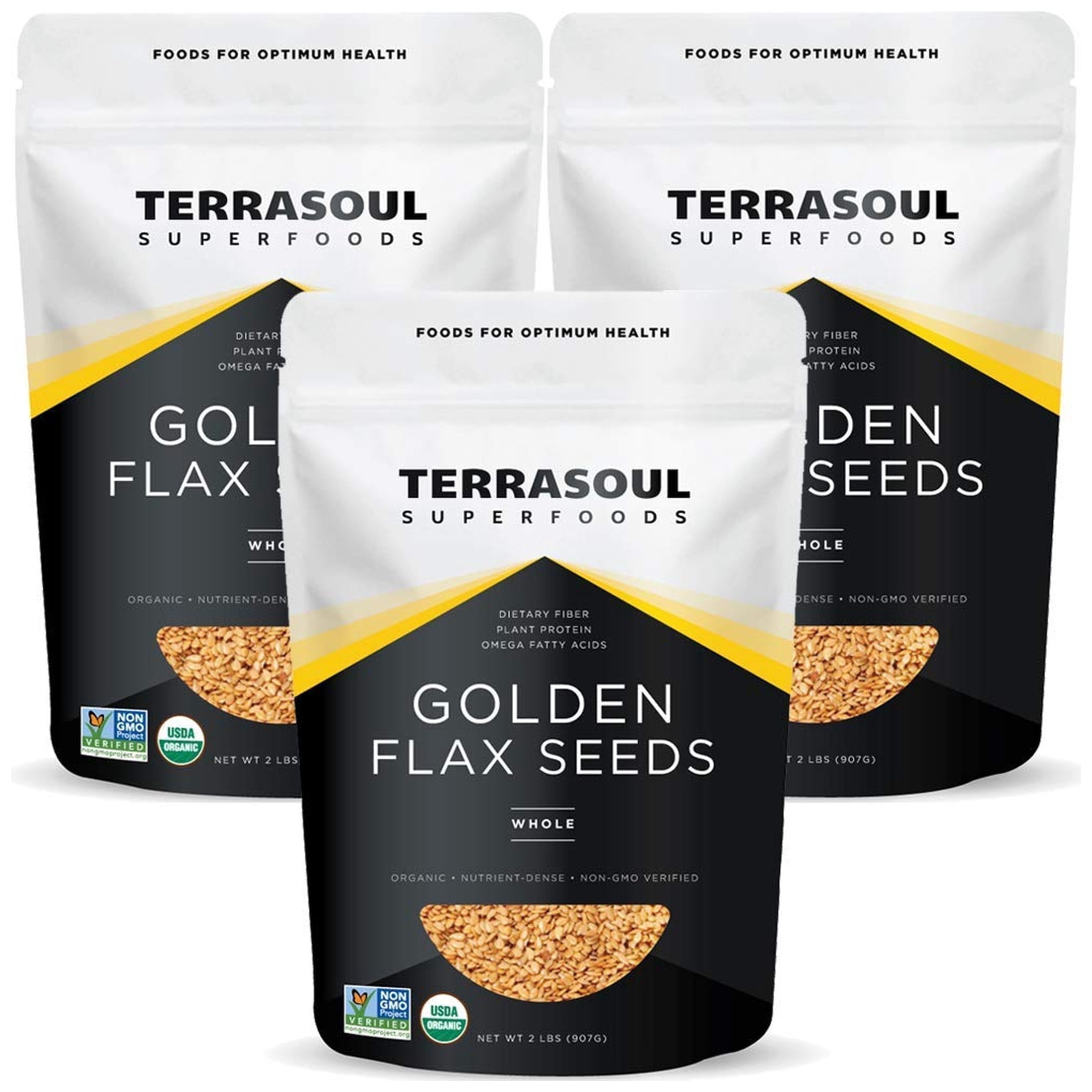 Terrasoul Superfoods Organic Golden Flax Seeds, 6 Lbs (2 lbs 3-Pack) - Fiber | Protein | Omega Fats