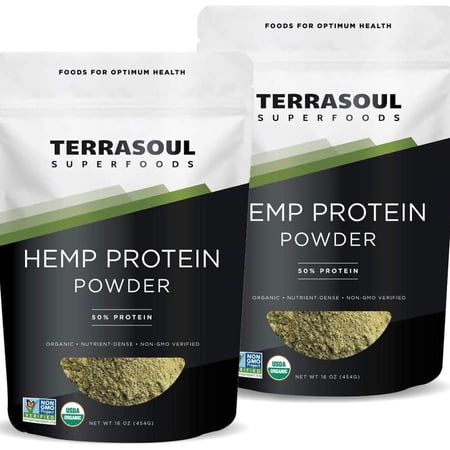 Terrasoul Superfoods Organic Hemp Protein Powder (50% Protein), 2 Lbs (1 lb 2-Pack)