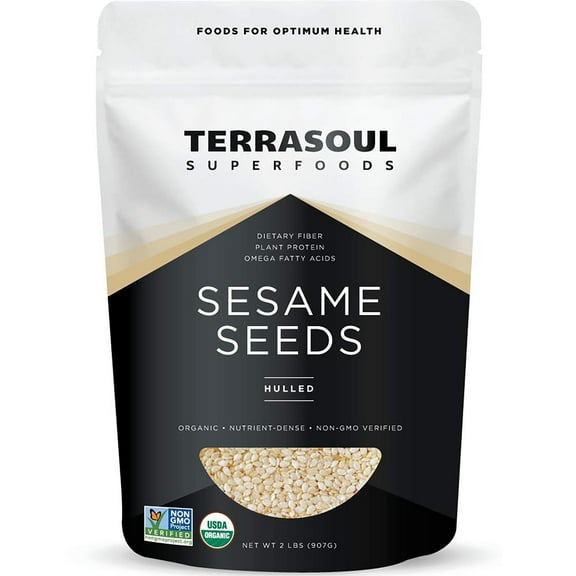 Terrasoul Superfoods Organic Hulled Sesame Seeds, 2 Lbs - Perfect for Tahini | Gluten-free | Raw