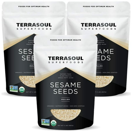 Terrasoul Superfoods Organic Hulled Sesame Seeds, 6 Lbs (2 Lbs 3-Pack) - Perfect for Tahini | Gluten-free | Raw