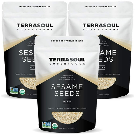 Terrasoul Superfoods Organic Hulled Sesame Seeds, 6 Lbs (2 Lbs 3-Pack) - Perfect for Tahini | Gluten-free | Raw