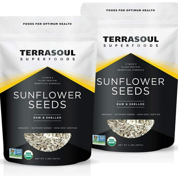 Terrasoul Superfoods Organic Hulled Sunflower Seeds, 4 Lbs (2 Lbs 2-Pack) - Hulled | Fresh | Vitamin E