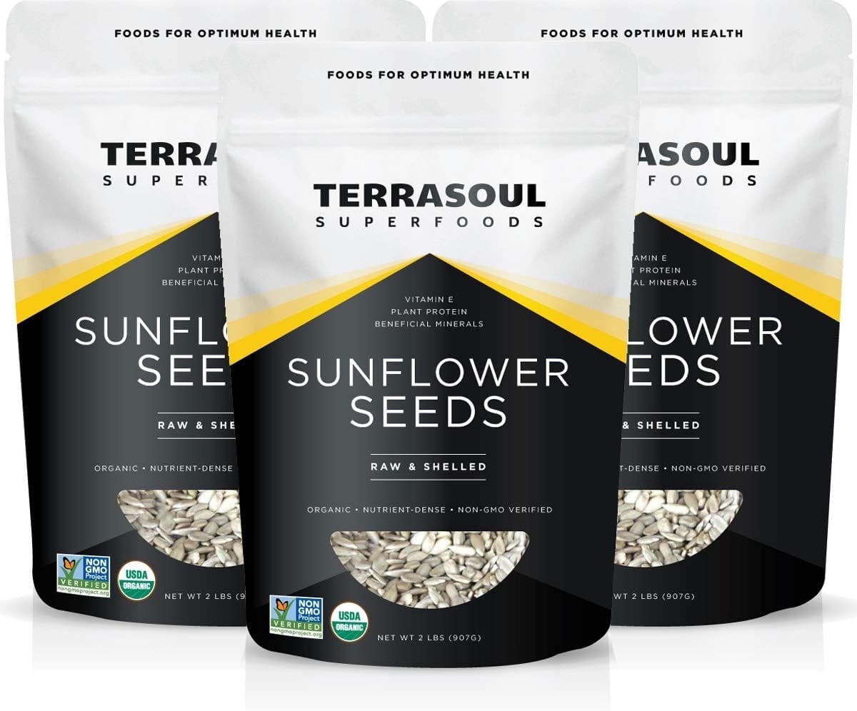 Terrasoul Superfoods Organic Hulled Sunflower Seeds, 6 Lbs (2 Lbs 3-Pack) - Hulled | Fresh | Vitamin E
