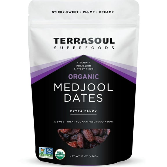 Terrasoul Superfoods Organic Medjool Dates, 1 Lb - Soft Chewy Texture | Sweet Caramel Flavor | Farm Fresh