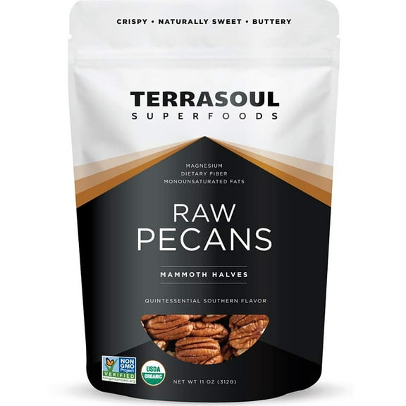 Terrasoul Superfoods Organic Pecans, 11 Oz - Mammoth Halves | Fresh | Raw