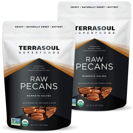 Terrasoul Superfoods Organic Pecans, 22 Oz (11 Oz 2-Pack) - Mammoth Halves | Fresh | Raw