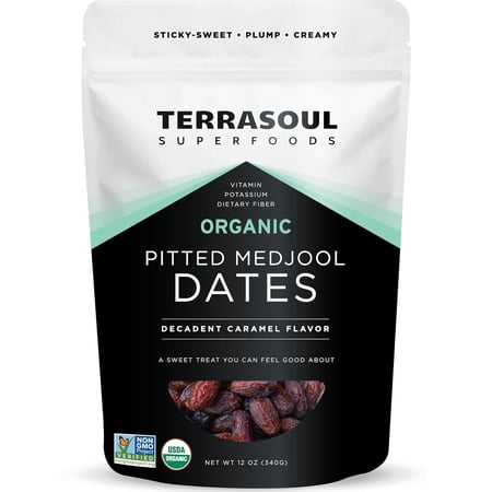 Terrasoul Superfoods Organic Pitted Medjool Dates, 12 Oz - Pits Removed | Soft Chewy Texture | Sweet Caramel Taste
