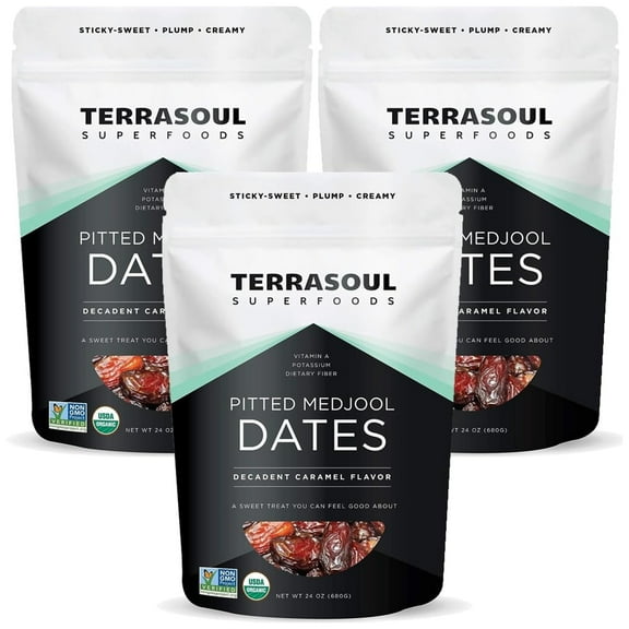 Terrasoul Superfoods Organic Pitted Medjool Dates, 4.5 Lbs (1.5 Lbs 3-Pack) - Pits Removed | Soft Chewy Texture | Sweet Caramel Taste