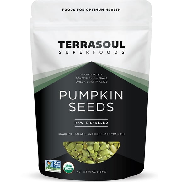Terrasoul Superfoods Organic Pumpkin Seeds, 1 Lb - Raw, Unsalted, Superfood for Snacking & Salad Boost