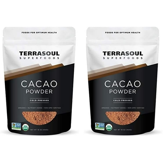 Terrasoul Superfoods Organic Raw Cacao Powder, 2 Lbs (1 Lb 2-Pack) - Rich Chocolate Goodness for Baking, Smoothies, and Blissful Hot Cocoa