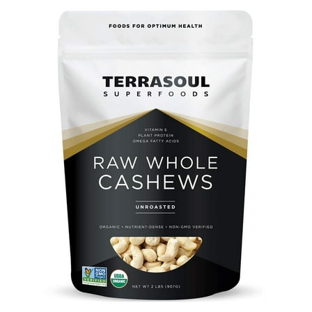 Terrasoul Superfoods Organic Raw Whole Cashews, 2 Lbs - Great for Snacking, Baking, and Culinary Creations