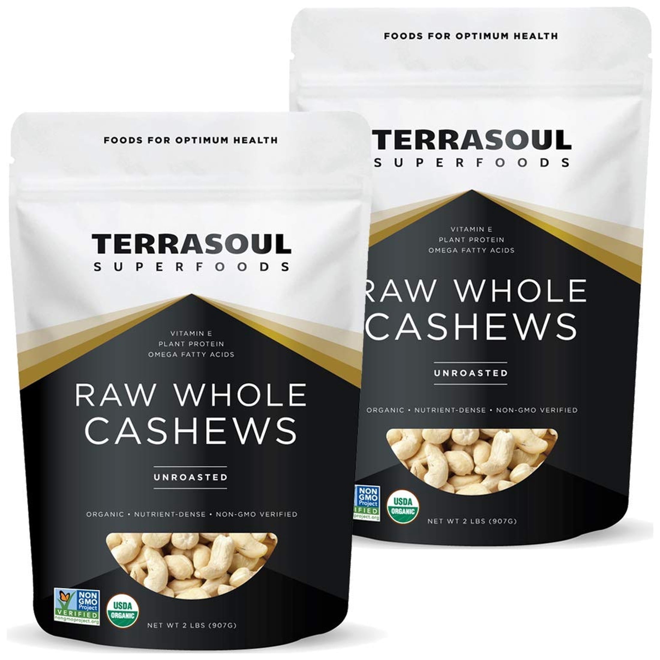 Terrasoul Superfoods Organic Raw Whole Cashews, 4 Lbs (2 Lbs 2-Pack) - Great for Snacking, Baking, and Culinary Creations