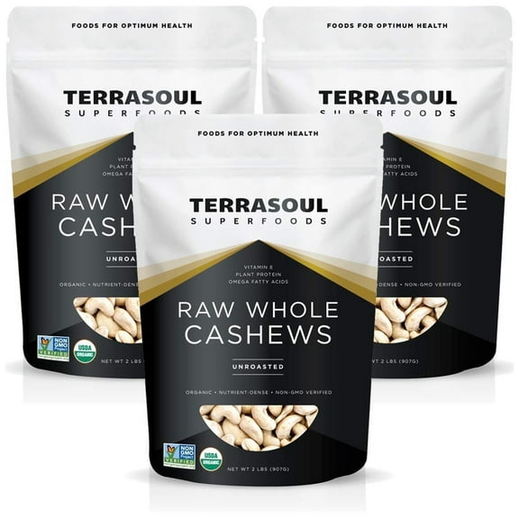 Terrasoul Superfoods Organic Raw Whole Cashews, 6 Lbs (2 Lbs 3-Pack) - Great for Snacking, Baking, and Culinary Creations