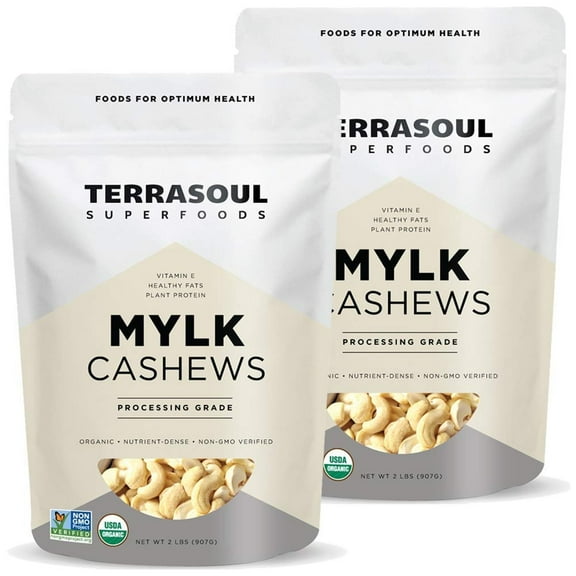 Terrasoul Superfoods Organic Raw Cashews (Mylk Grade), 4 Lbs (2 Lbs 2-Pack) - Great for Snacking, Desserts, Cashew Milk and Nut Butter Making