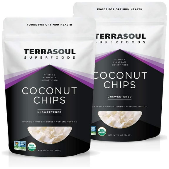 Terrasoul Superfoods Organic Raw Coconut Chips, 1.5 Lb (12 Oz 2-Pack)