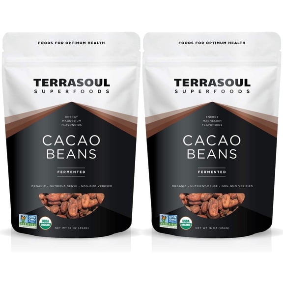 Terrasoul Superfoods Organic Raw Criollo Cacao Beans, 2 Lbs (1 Lb 2-Pack) - Raw Chocolate Goodness for Baking, Snacking, and Homemade Chocolate Creations