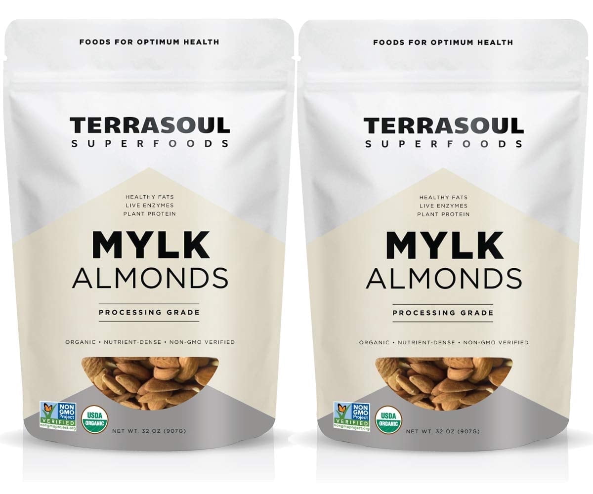 Terrasoul Superfoods Organic Raw Unpasteurized Almonds (Mylk Grade), 4 Lbs (2 Lbs 2-Pack)