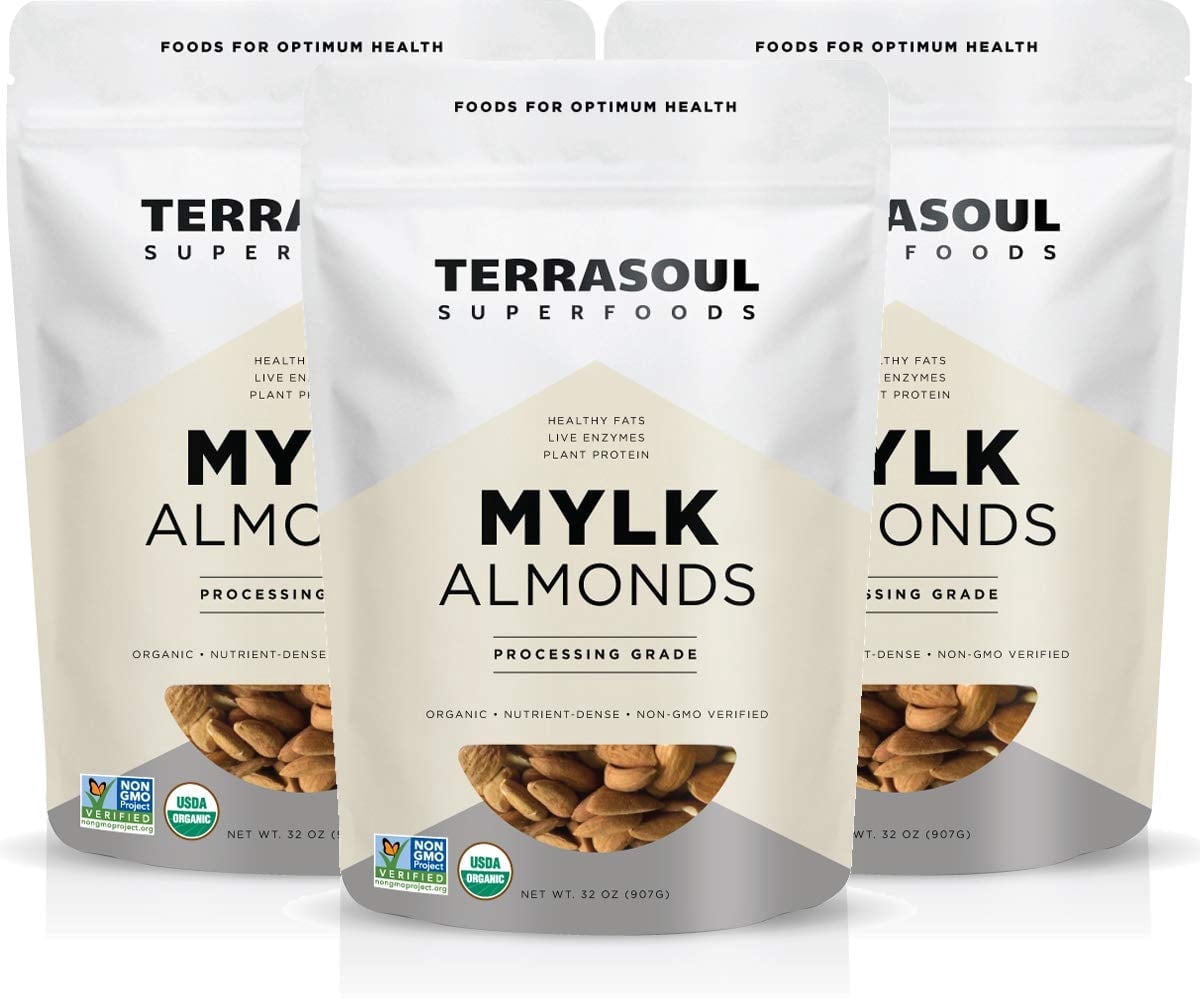 Terrasoul Superfoods Organic Raw Unpasteurized Almonds (Mylk Grade), 6 Lbs (2 Lbs 3-Pack)