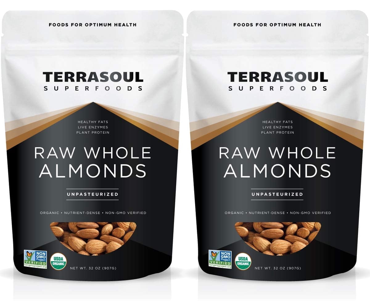 Terrasoul Superfoods Organic Raw Unpasteurized Almonds (Sproutable), 4 Lbs (2 Lbs 2-Pack)