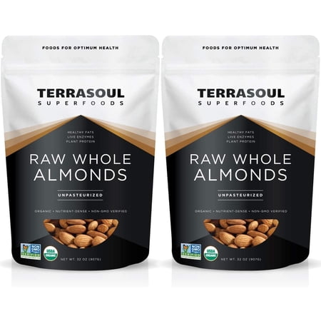 Terrasoul Superfoods Organic Raw Unpasteurized Almonds (Sproutable), 4 Lbs (2 Lbs 2-Pack)
