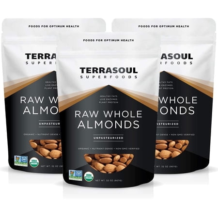 Terrasoul Superfoods Organic Raw Unpasteurized Almonds (Sproutable), 6 Lbs (2 lbs 3-Pack)