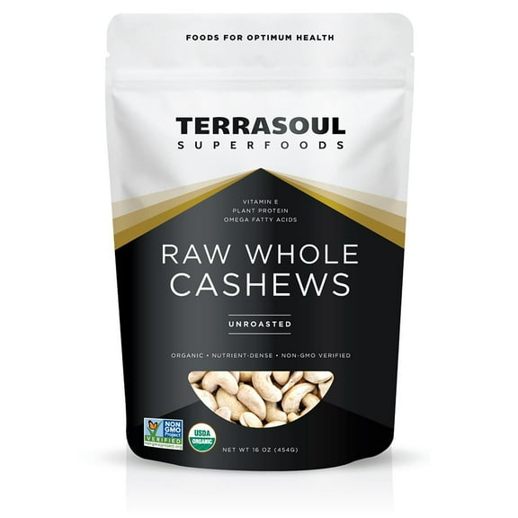 Terrasoul Superfoods Organic Raw Whole Cashews, 1 Lb - Great for Snacking, Baking, and Culinary Creations