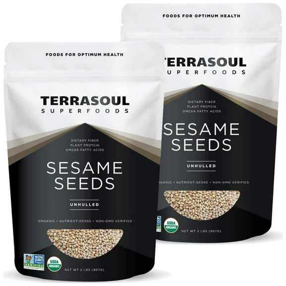 Terrasoul Superfoods Organic Unhulled Sesame Seeds, 4 Lbs (2 lbs 2-Pack) - Nutty Crunch for Asian Dishes, Baking, and Homemade Tahini