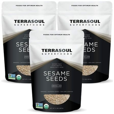 Terrasoul Superfoods Organic Unhulled Sesame Seeds, 6 Lbs (2 Lbs 3-Pack) - Nutty Crunch for Asian Dishes, Baking, and Homemade Tahini