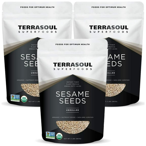 Terrasoul Superfoods Organic Unhulled Sesame Seeds, 6 Lbs (2 Lbs 3-Pack) - Nutty Crunch for Asian Dishes, Baking, and Homemade Tahini