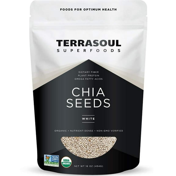 Terrasoul Superfoods Organic White Chia Seeds, 1 Lb - Omega Fats | Fiber | Plant Protein