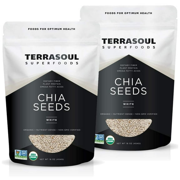 Terrasoul Superfoods Organic White Chia Seeds, 2 Lbs (1 Lb 2-Pack) - Omega Fats, Fiber, Plant Protein