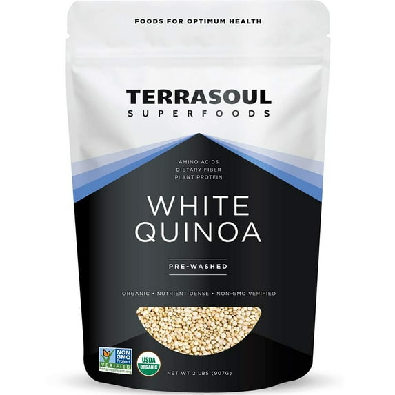 Terrasoul Superfoods Organic White Quinoa, 2 Lbs - Whole Grain | Pre-washed | Gluten-free | Plant Protein | Fiber
