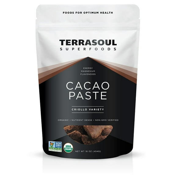 Terrasoul Superfoods Organic Raw Cacao Paste, 1 Lb - Pure and Rich Dark Chocolate for Gourmet Desserts, Smoothies, and For All Your DIY Decadent Chocolate Creations