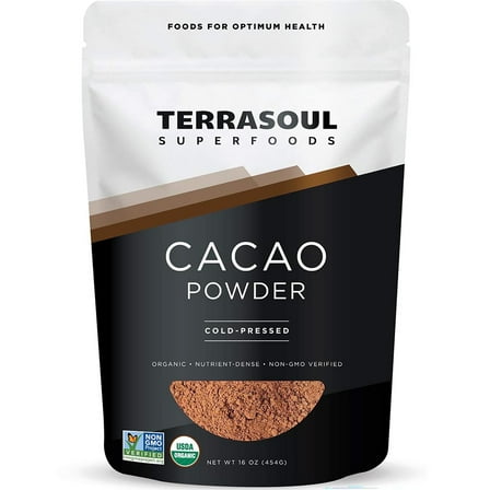 Terrasoul Superfoods Organic Raw Cacao Powder, 1 Lb - Rich Chocolate Goodness for Baking, Smoothies, and Blissful Hot Cocoa