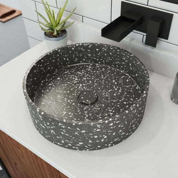 Terrazzo 14 Inch Round Bathroom Sink - Gray Terrazzo