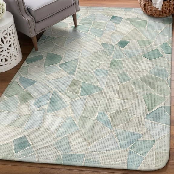 Terrazzo Background Area Rugs for Living Room 5x6, Modern Abstract Teal Blue Lines Checkered Washable Area Rug Non Slip, Stain Resist Linen Carpet for Bedroom, Dining Room, Entryway, Entrance
