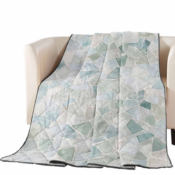 Terrazzo Background Quilted Comforters Cooling Blanket Queen Size, Modern Abstract Teal Blue Lines Checkered Cold Comfort for Hot Sleepers Lightweight Air Conditioning Quilt Blanket for Bed
