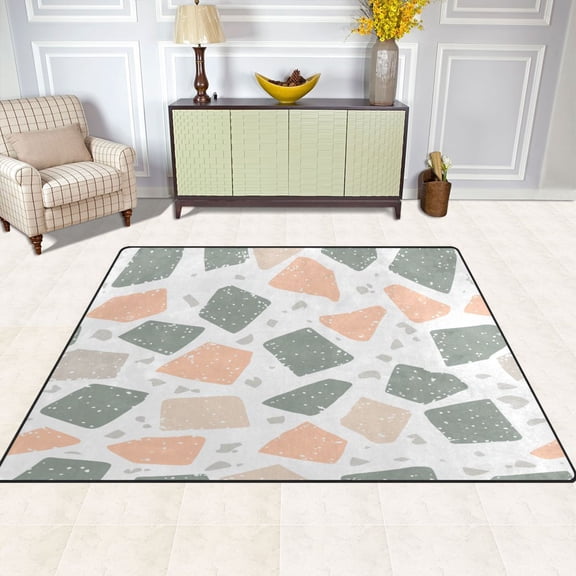 Terrazzo Floor Pattern 63''x48'' Plush Memory Foam Bath Mat, Soft, Absorbent, Non Slip, Durable