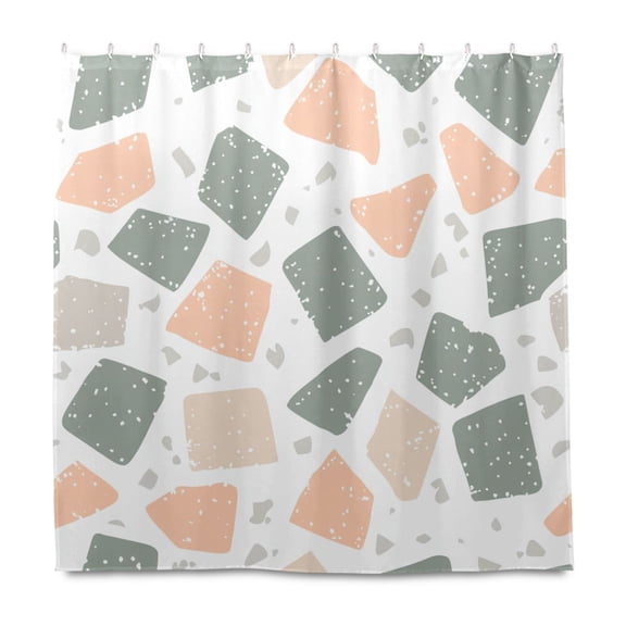 Terrazzo Floor Pattern 72x72 Waterproof Shower Curtain Liners Durable Metal C-Hooks Fade-Proof Thermal Print Anti-Splash