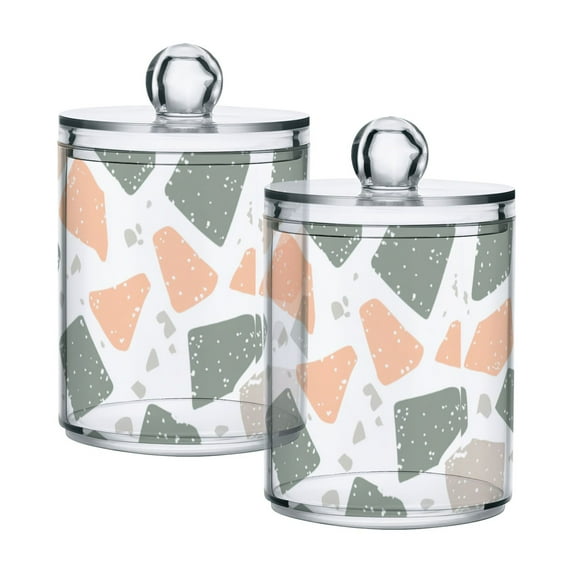 Terrazzo Floor Pattern Cotton Swabs Cans Translucent Plastic Canisters Dustproof Lid for Bathroom Storage
