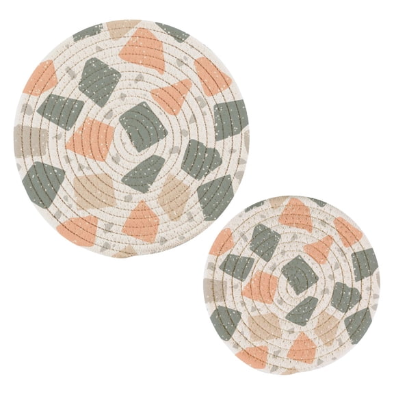 Terrazzo Floor Pattern Cotton Trivets Potholders Set of 2 Handmade Heat Resistant Non Slip Absorbent