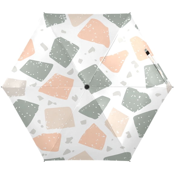 Terrazzo Floor Pattern Umbrellas for Sun Auto Open Close UV50+ Waterproof 5-Fold Compact Fiberglass Frame