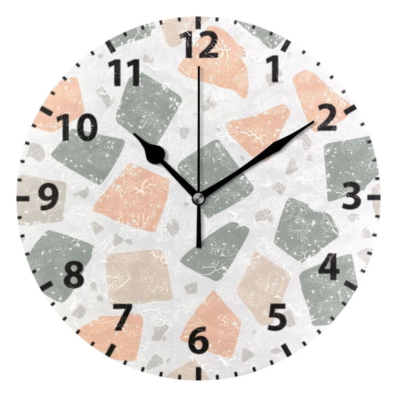 Terrazzo Floor Pattern Wall Clock 10in Round Artistic Oil Painting Home Decor Desk Table Clock
