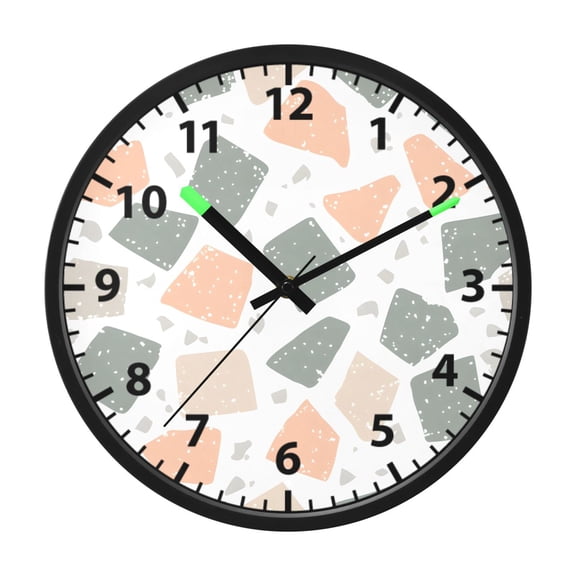 Terrazzo Floor Pattern Wall Clock 12 Inch Voice Activated Night Light Silent Non Ticking