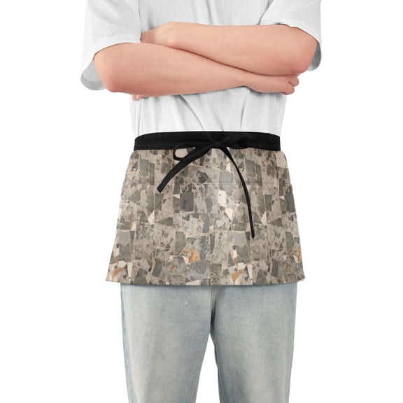 Terrazzo Floor Server Apron with 3 Pockets Waterproof Waitress Waist Short Apron for Man Woman 12 Inches