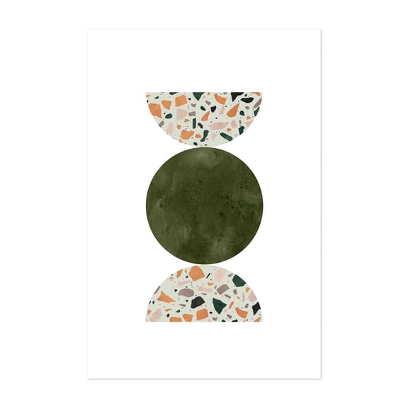 Terrazzo and green shapes - Digital Art Geometric Modern Art Minimalist Abstract Pattern Mid-Century Modern Boho Unframed Wall Art Print 4 x 6 inches