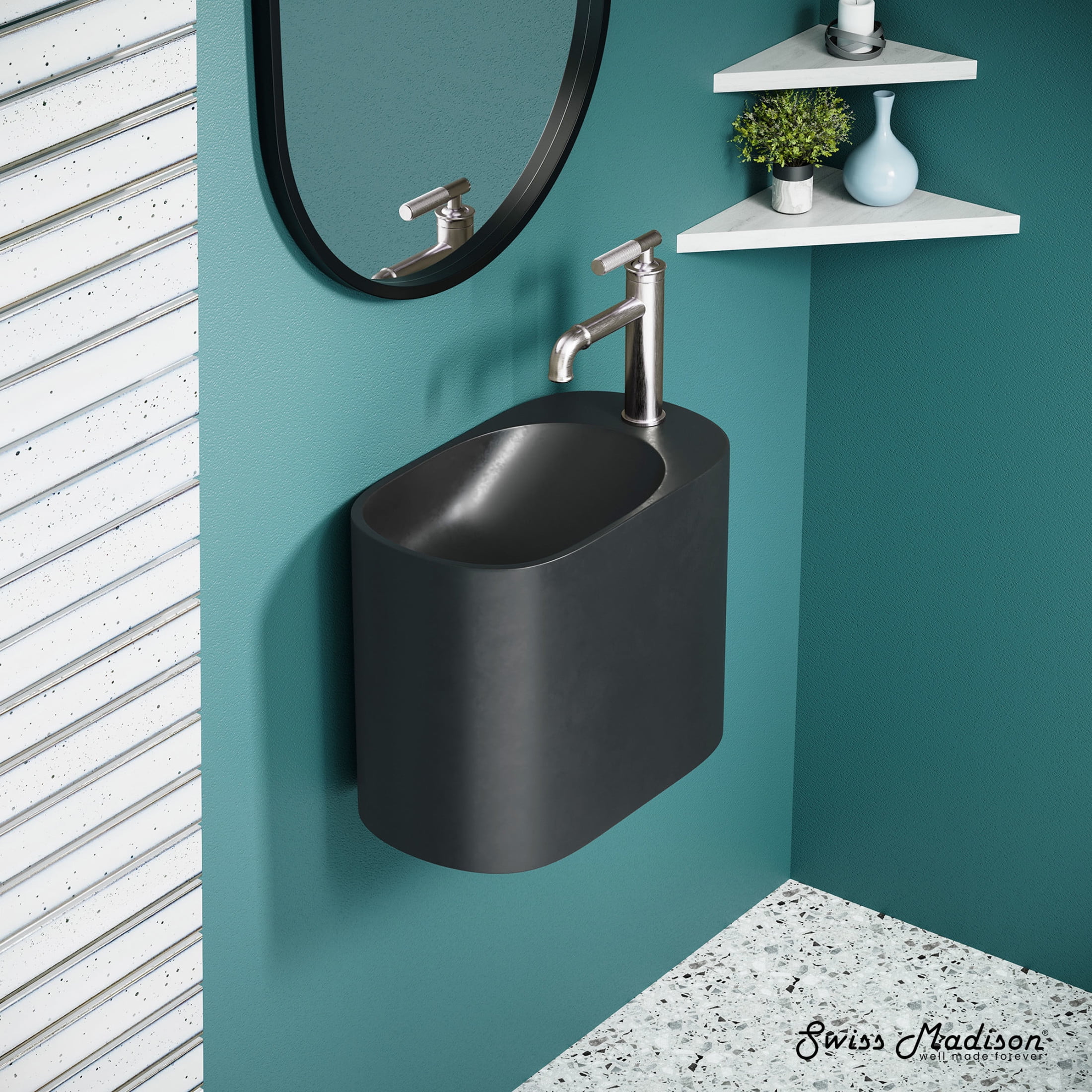 Terre 17.5" Right Side Faucet Wall-Mount Bathroom Sink in Black