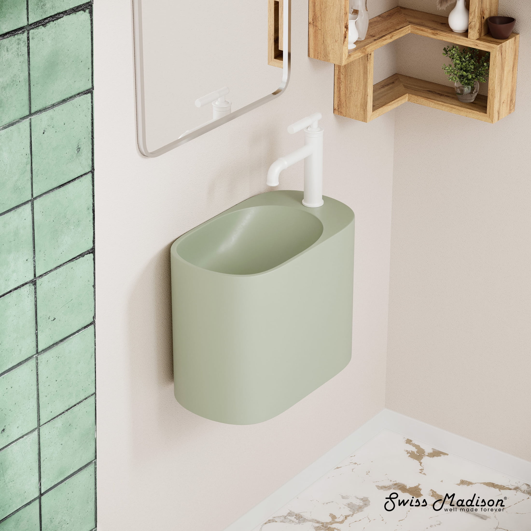 Terre Palm Green Ceramic Wall-Mount Bathroom Sink