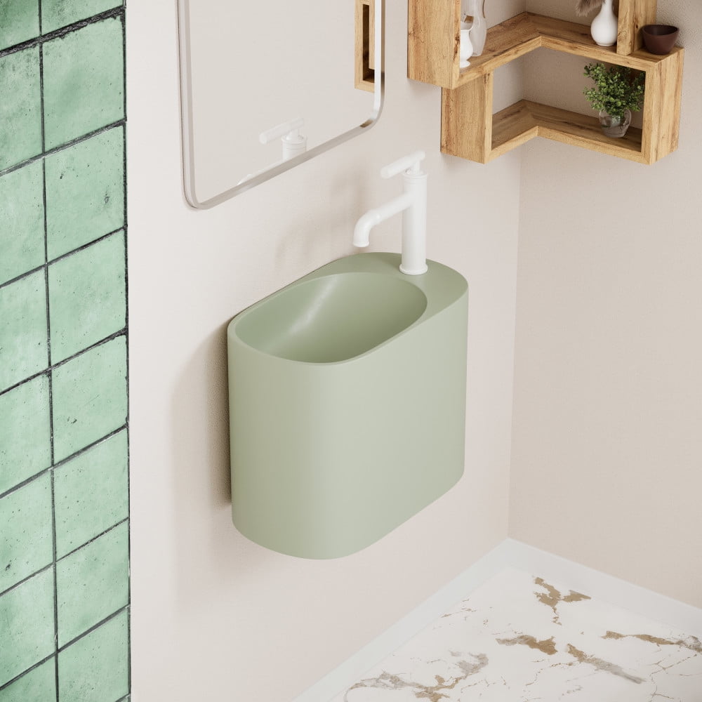 Terre 17.5" Right Side Faucet Wall-Mount Bathroom Sink in Palm Green ...